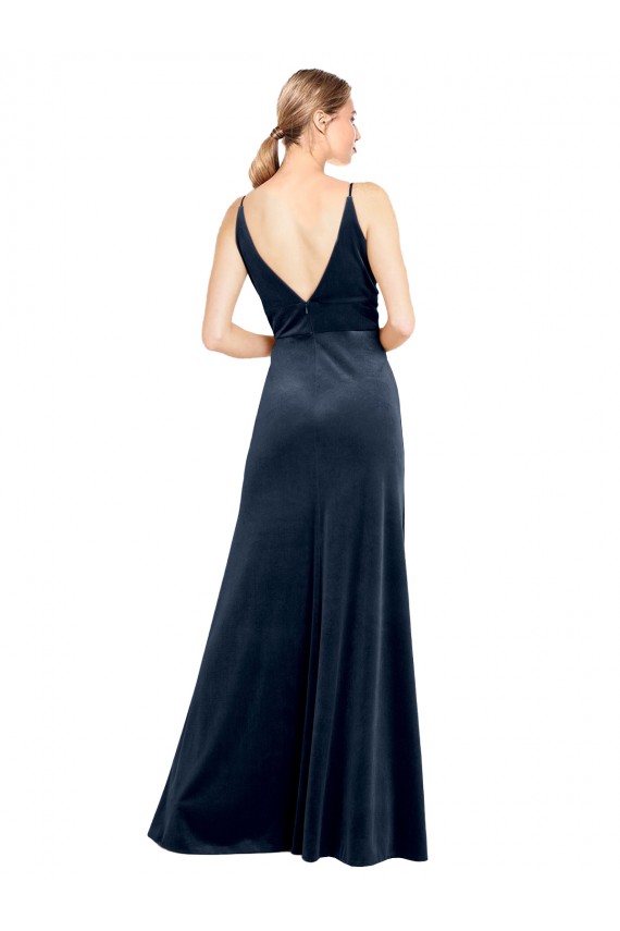 Discount V-Back Long Velvet Bridesmaid Dress / Prom Dress with Notched V-Neck and Spaghetti Straps UK