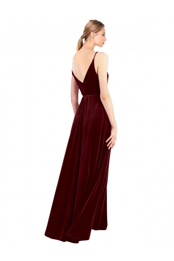 Discount Faux Wrap V-Neck Sleek Long Formal Velvet Bridesmaid Dress / Prom Dress UK