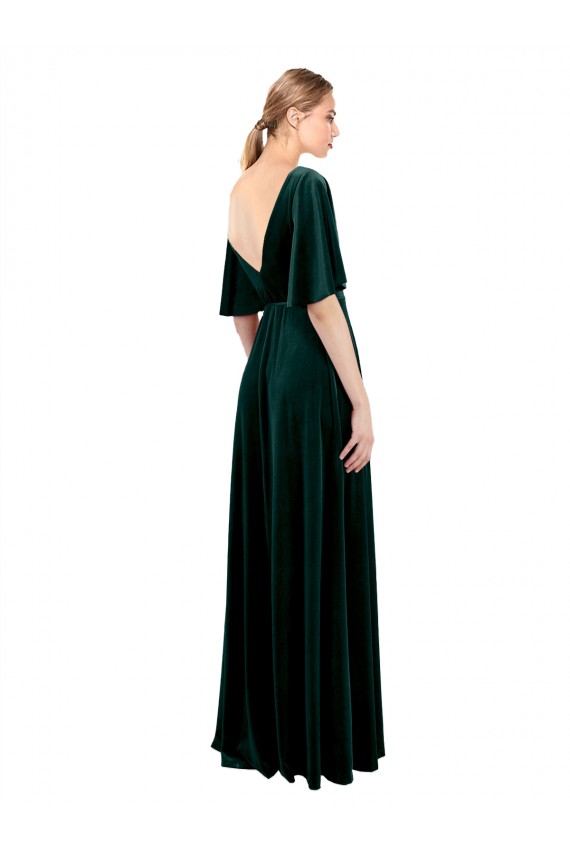 Discount Deep V-Neck Flutter Sleeves Long Velvet Wrap Bridesmaid Dress / Prom Dress UK