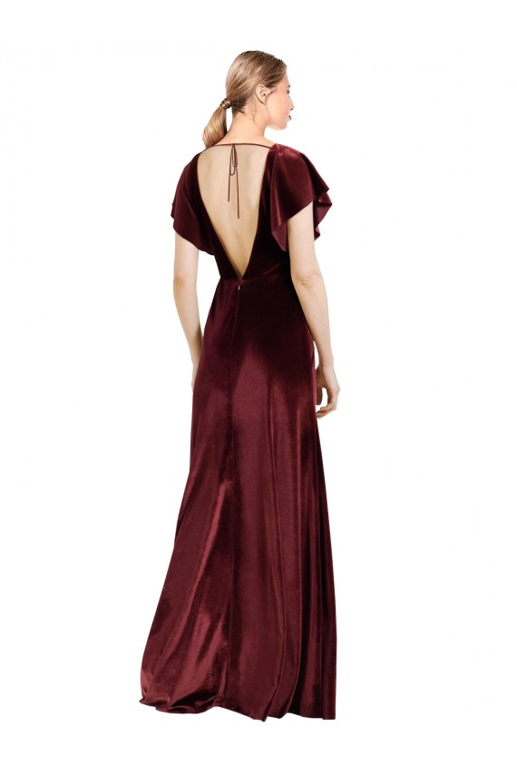 Discount Flutter Sleeves Open Back Long Velvet Bridesmaid Dress / Prom Dress UK