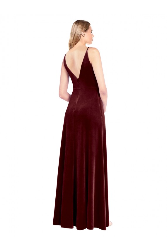 Discount Faux Surplice Neckline Slim A-Line Long Velvet Bridesmaid Dress / Prom Dress UK