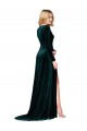 Discount Deep V-Neck Long Sleeves Formal Velvet Bridesmaid Dress / Prom Dress with High Side Split UK