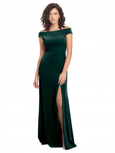 Discount Floor Length Cap Sleeves Long Formal Velvet Bridesmaid Dress / Prom Dress with High Side Slit UK