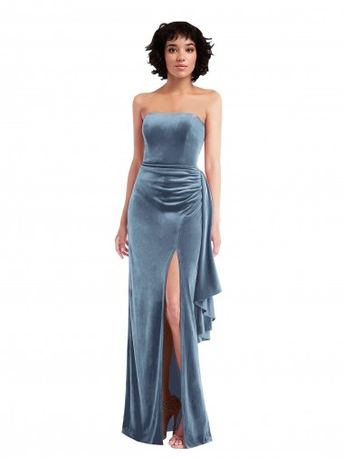 Discount Strapless Formal Velvet Maxi Bridesmaid Dress / Prom Dress with Draped Skirt UK