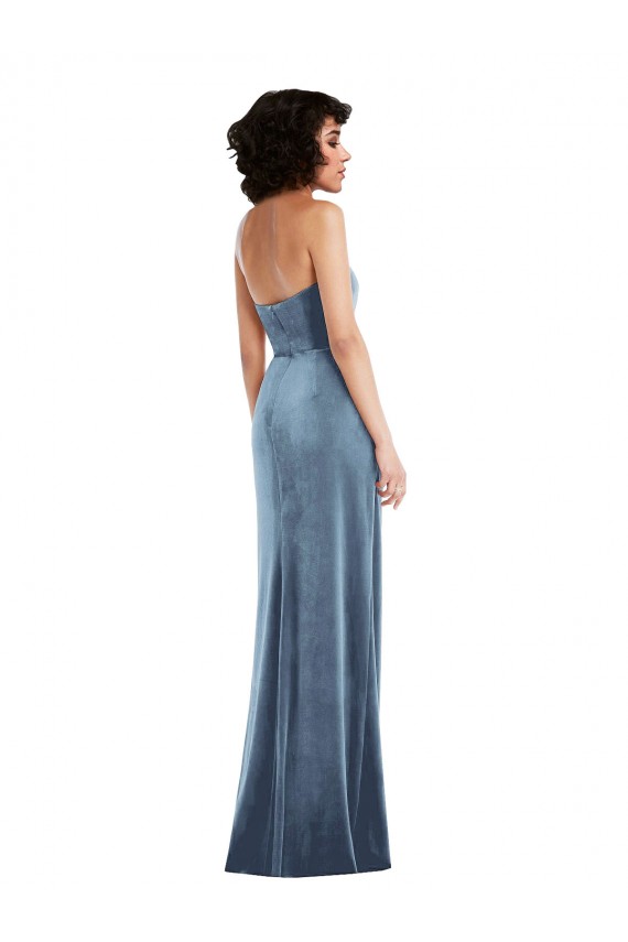 Discount Strapless Formal Velvet Maxi Bridesmaid Dress / Prom Dress with Draped Skirt UK