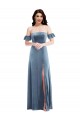 Discount Ruffle Sleeve Off the Shoulder Velvet Maxi Bridesmaid Dress / Prom Dress UK
