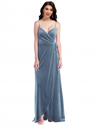 Discount Velvet Wrap Maxi Bridesmaid Dress / Prom Dress with Pockets UK