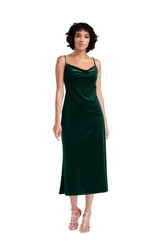 Discount Midi Length Cowl Neck Formal Velvet Short Cocktail Slip Bridesmaid Dress / Prom Dress UK