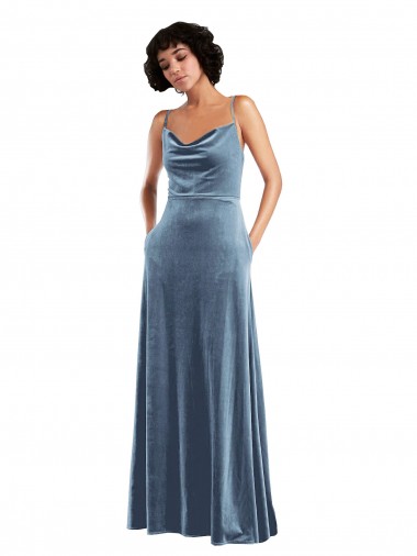 Discount Sleek Cowl Neck Velvet Maxi Bridesmaid Dress / Prom Dress with Pockets UK