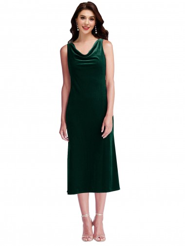 Discount Cowl Neck Velvet Midi Cocktail Length Bridesmaid Dress / Prom Dress UK