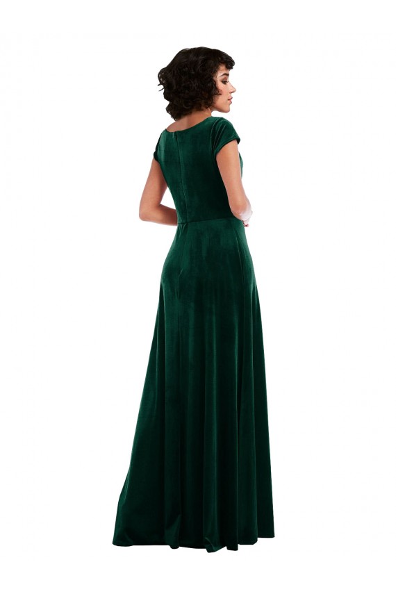 Discount Cowl Neck Cap Sleeve Velvet Maxi Bridesmaid Dress / Prom Dress with Pockets UK