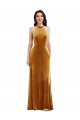 Discount High-Neck Halter Velvet Maxi Bridesmaid Dress / Prom Dress with Front Slit UK
