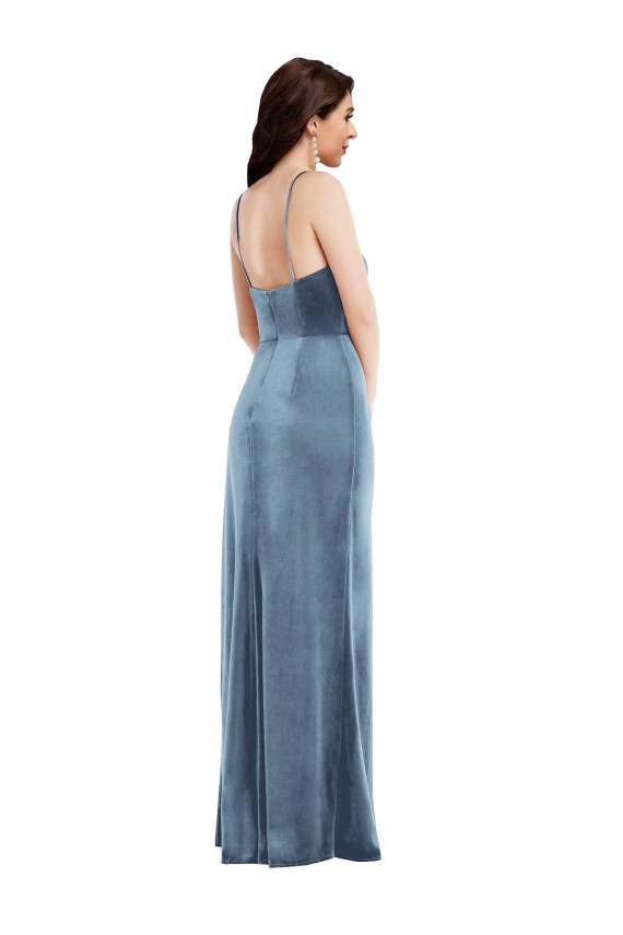 Discount Spaghetti Strap Formal Velvet Maxi Bridesmaid Dress / Prom Dress with Draped Skirt UK