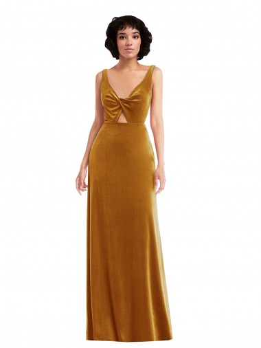 Discount Twist Front Cutout Velvet Maxi Bridesmaid Dress / Prom Dress with Pockets UK