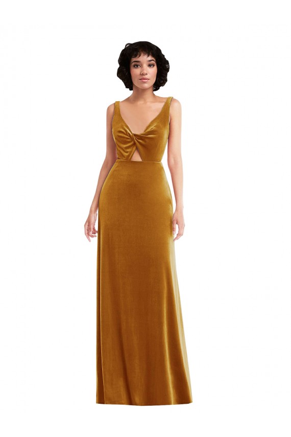 Discount Twist Front Cutout Velvet Maxi Bridesmaid Dress / Prom Dress with Pockets UK