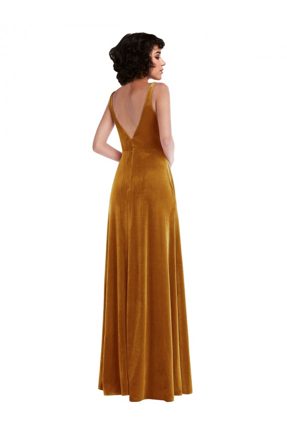 Discount Twist Front Cutout Velvet Maxi Bridesmaid Dress / Prom Dress with Pockets UK