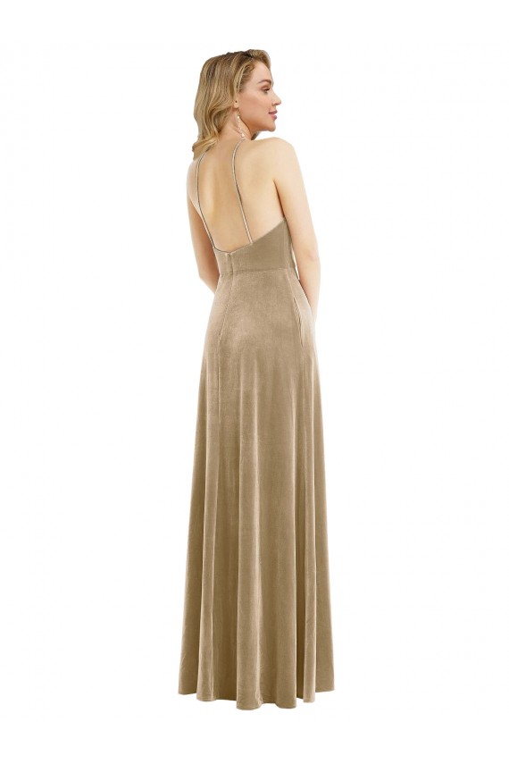 Discount High Neck Halter Open Back Long Velvet Maxi Bridesmaid Dress / Prom Dress UK