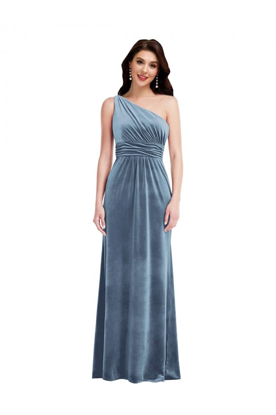 Discount One Shoulder Draped Velvet Maxi Bridesmaid Dress / Prom Dress UK