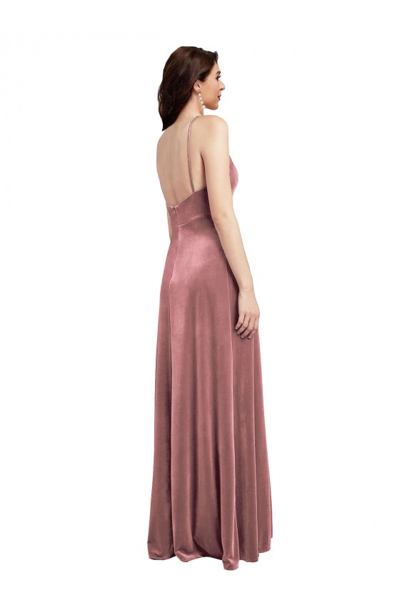 Discount Low Scoop Back Long V-Neck Formal Velvet Slip Bridesmaid Dress / Prom Dress UK
