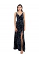 Discount Floral Velvet Surplice V-Neck Long Bridesmaid Dress with V-Back UK