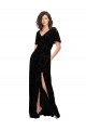 Discount Split Sleeves V-Neck Floral Velvet Bridesmaid Dress with Front Slit UK