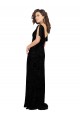 Discount Split Sleeves V-Neck Floral Velvet Bridesmaid Dress with Front Slit UK