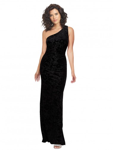 Discount One Shoulder Long Sheath Sleeveless Floral Velvet Bridesmaid Dress UK