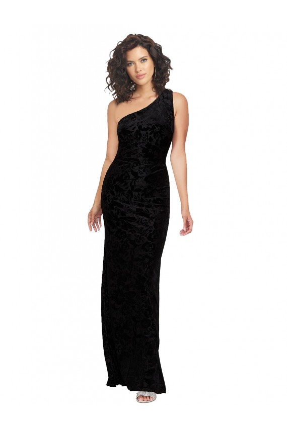 Discount One Shoulder Long Sheath Sleeveless Floral Velvet Bridesmaid Dress UK