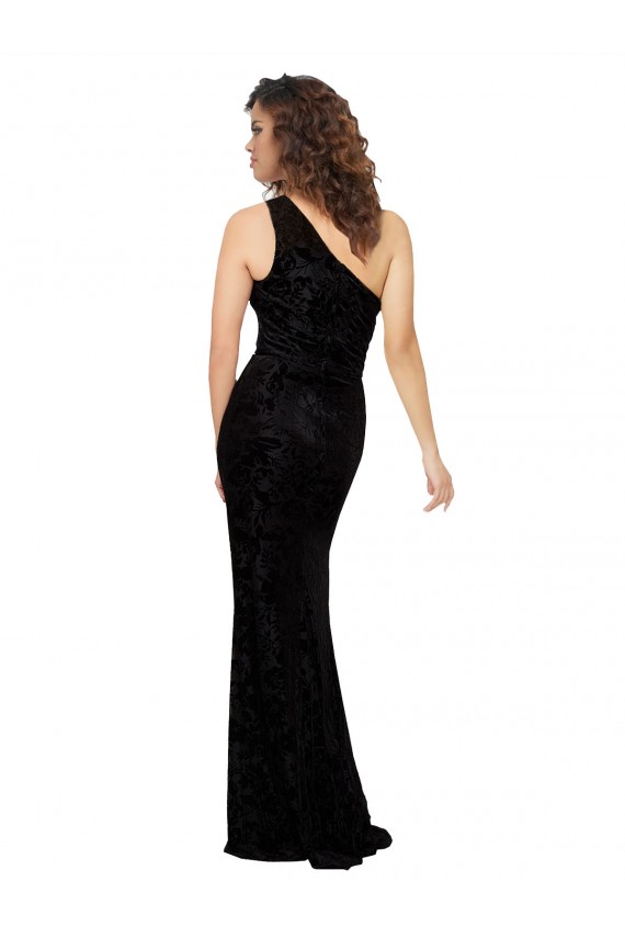 Discount One Shoulder Long Sheath Sleeveless Floral Velvet Bridesmaid Dress UK