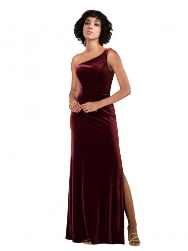 Discount Formal One Shoulder Floor-Length Velvet Bridesmaid Dress / Prom Dress UK