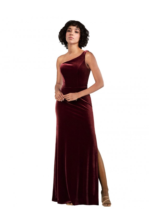 Discount Formal One Shoulder Floor-Length Velvet Bridesmaid Dress / Prom Dress UK