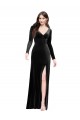 Discount Long Sleeves Formal Velvet Bridesmaid Dress / Prom Dress with V-Neckline and Thigh Slit UK
