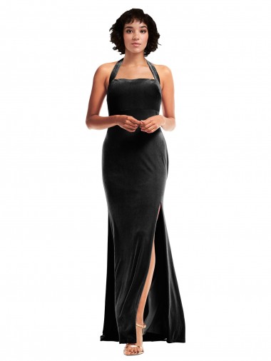 Discount Empire Waist Formal Stretch Velvet Bridesmaid Dress / Prom Dress with Halter Strap UK