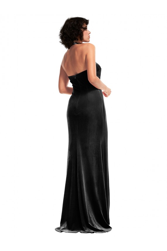 Discount Empire Waist Formal Stretch Velvet Bridesmaid Dress / Prom Dress with Halter Strap UK