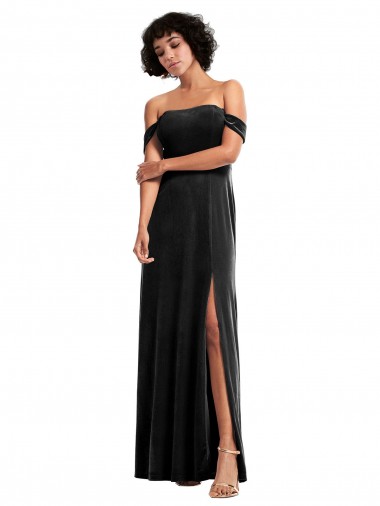 Discount Off the Shoulder Drapped Sleeves Formal Stretch Velvet Bridesmaid Dress / Prom Dress UK