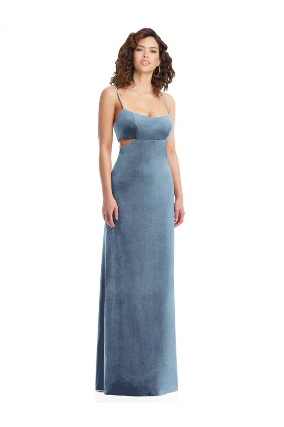 Discount Spaghetti Strap Long Full Length Formal Velvet Maxi Bridesmaid Dress / Prom Dress UK