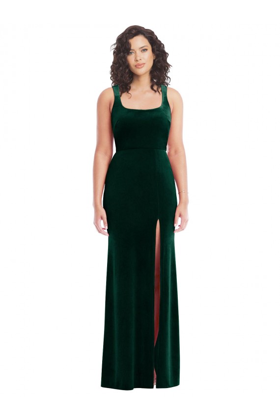 Discount Square Neck Long Velvet Maxi Bridesmaid Dress / Prom Dress UK