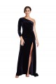 Discount One Sleeve Long Formal Velvet Bridesmaid Dress / Prom Dress with Thigh High Split UK