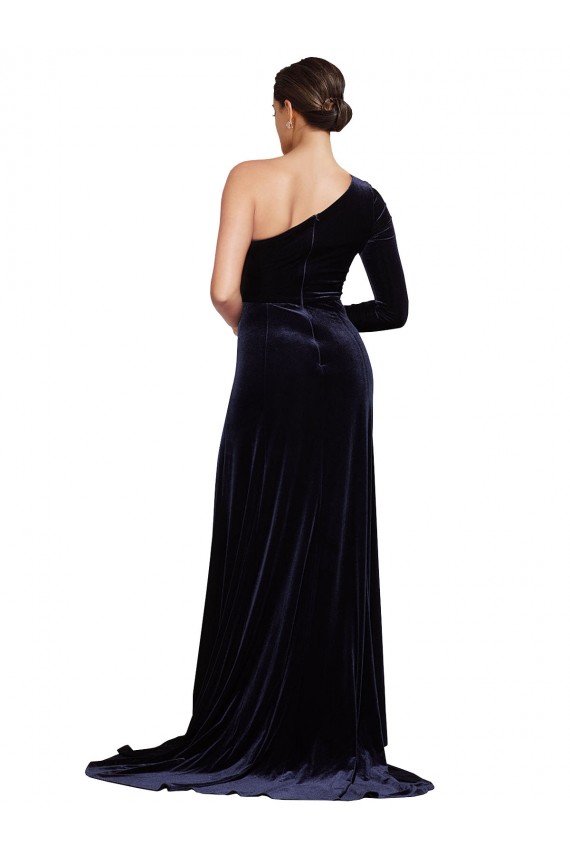Discount One Sleeve Long Formal Velvet Bridesmaid Dress / Prom Dress with Thigh High Split UK