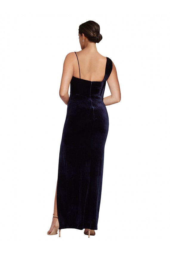 Discount Long Formal Velvet Bridesmaid Dress / Prom Dress with Side Thigh Split and Shoulder Tie UK