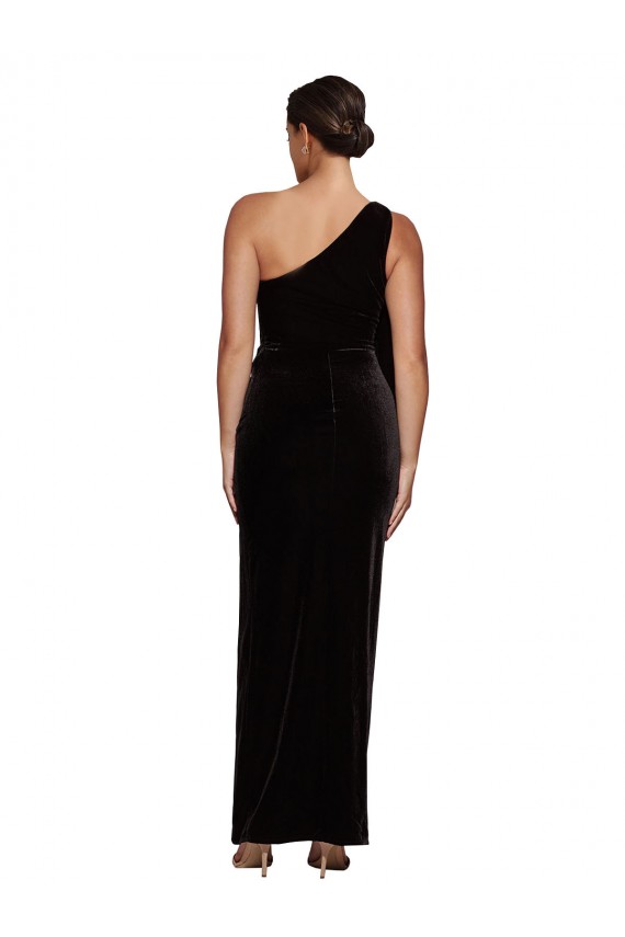 Discount One Shoulder Long Formal Velvet Bridesmaid Dress / Prom Dress with Side Split and Shoulder Tie UK