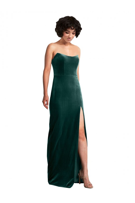 Discount Scooped Strapless Long Formal Velvet Bridesmaid Dress / Prom Dress with Daring Side Slit UK